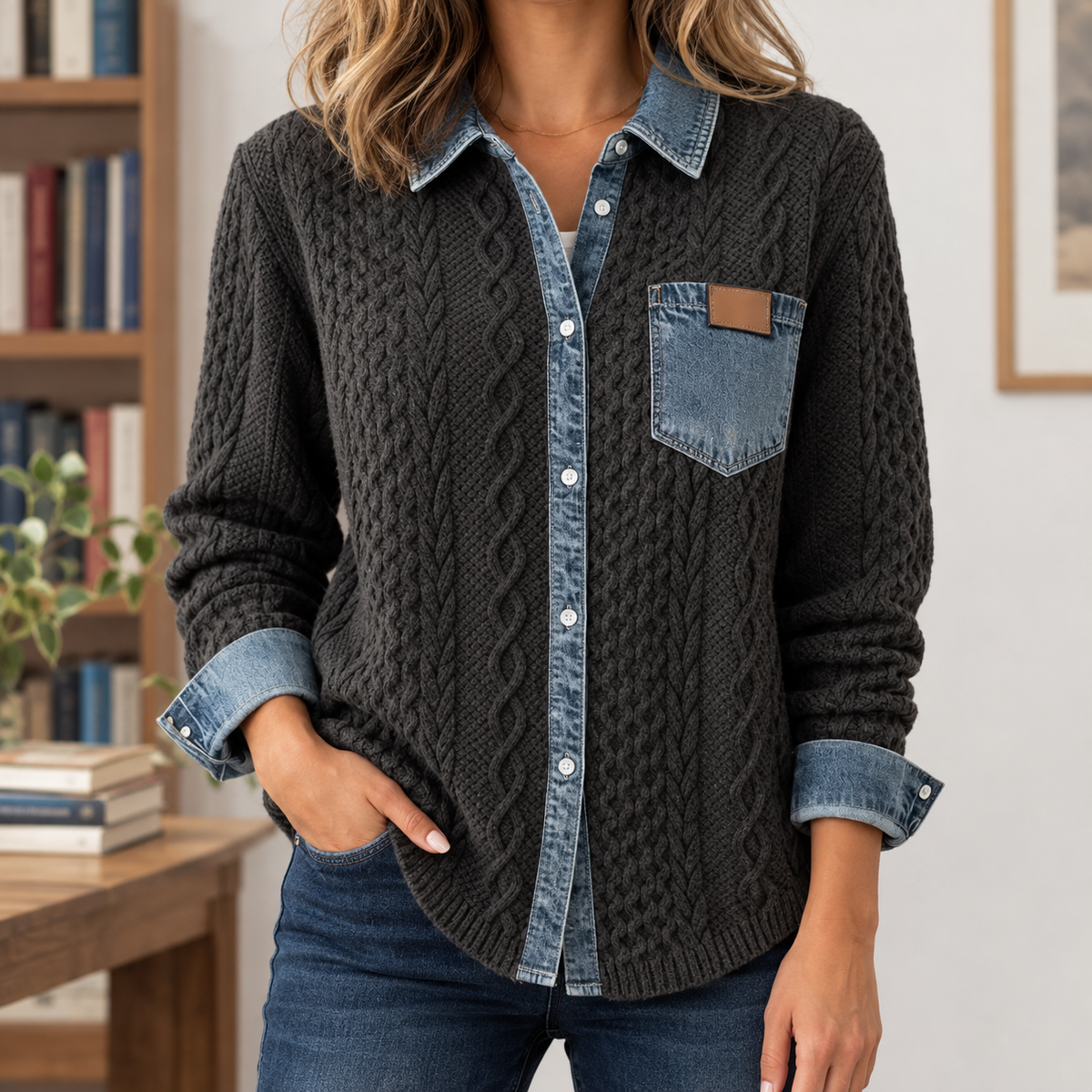 Mearbeck Cable Knit Jacket - Dark Gray