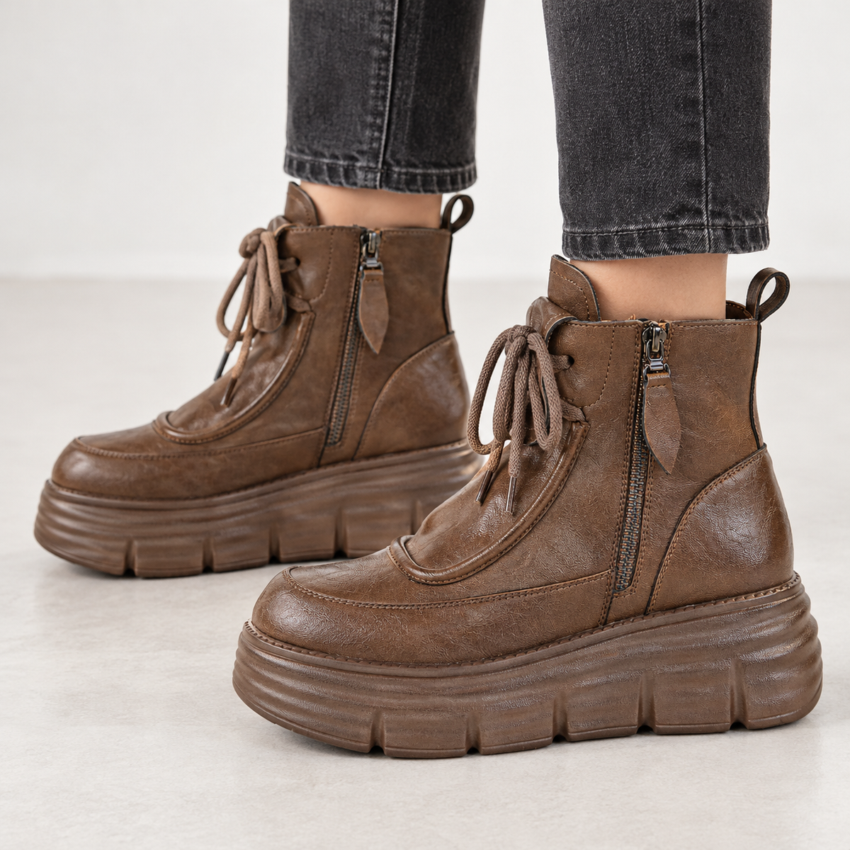 Pateley Platform Ankle Boots - Brown