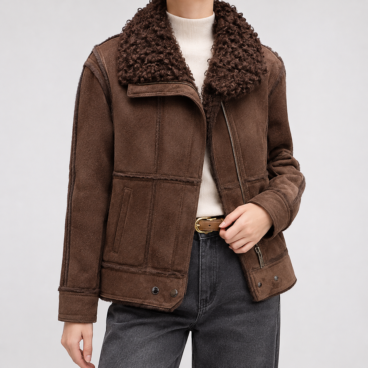 Westleigh Curly Collar Jacket - Brown