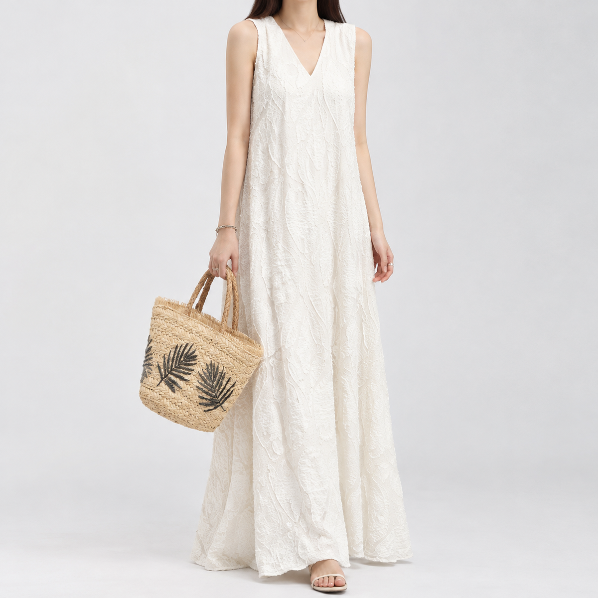 Dunster Textured Maxi Dress - Cream White