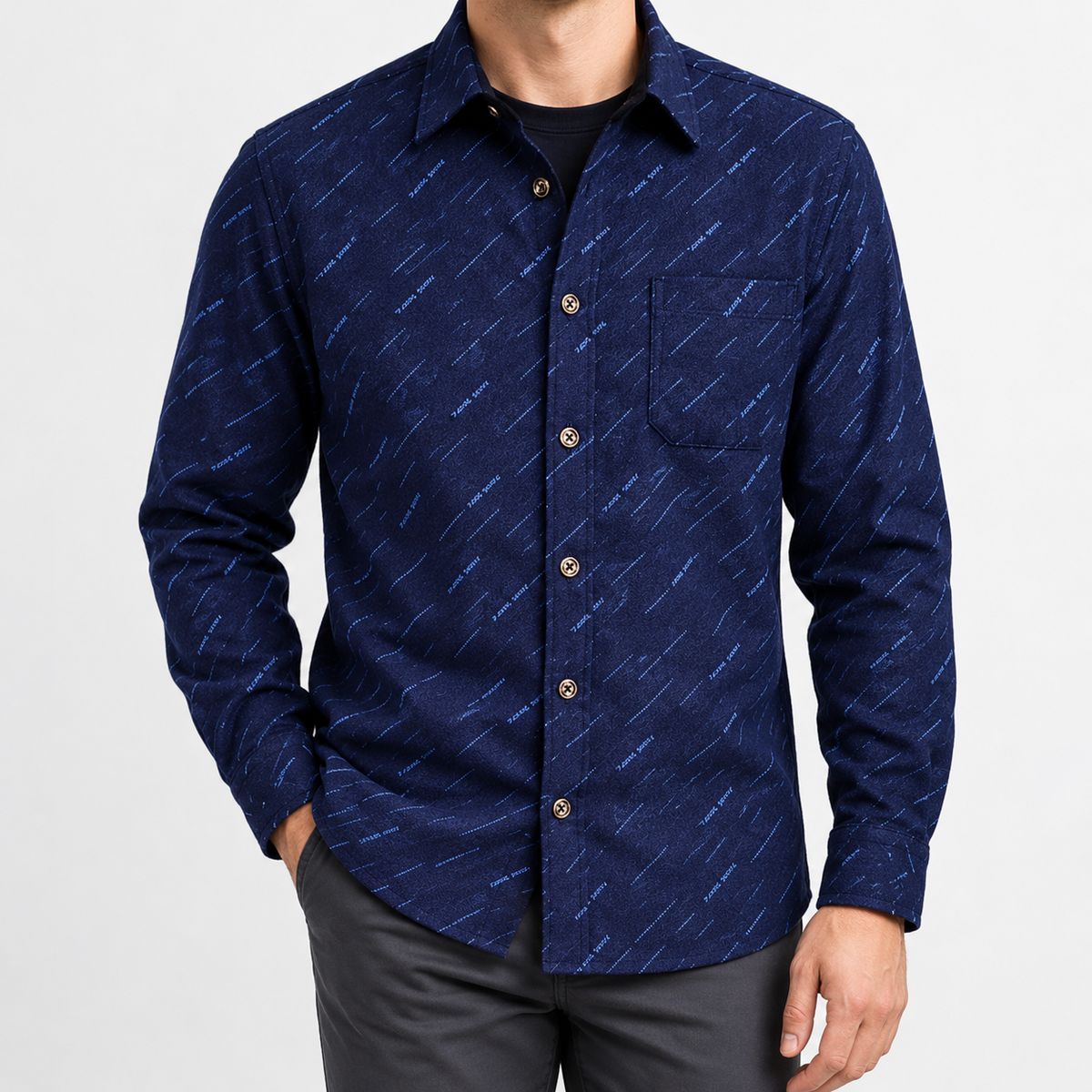 Duns Fleece Lined Shirt - Navy Blue Dash