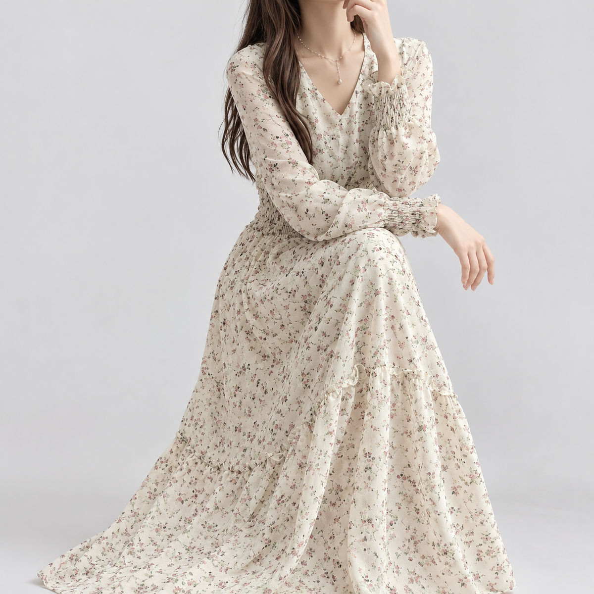 Dulverton Ruffle Maxi Dress - Beige