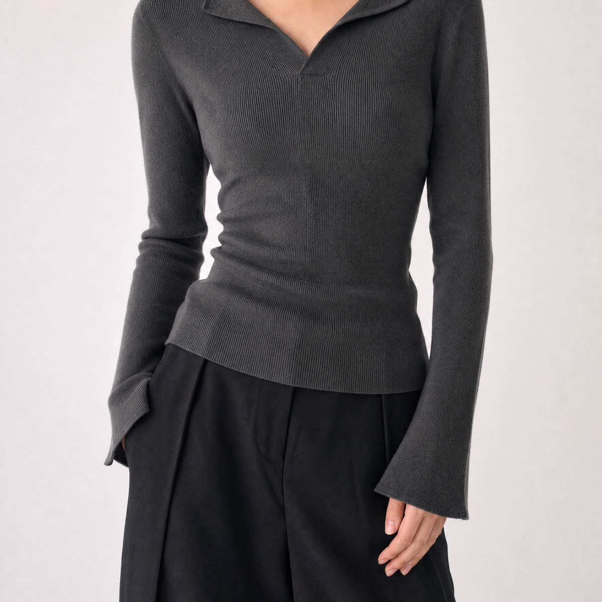 Livia V Neck Top - Gray