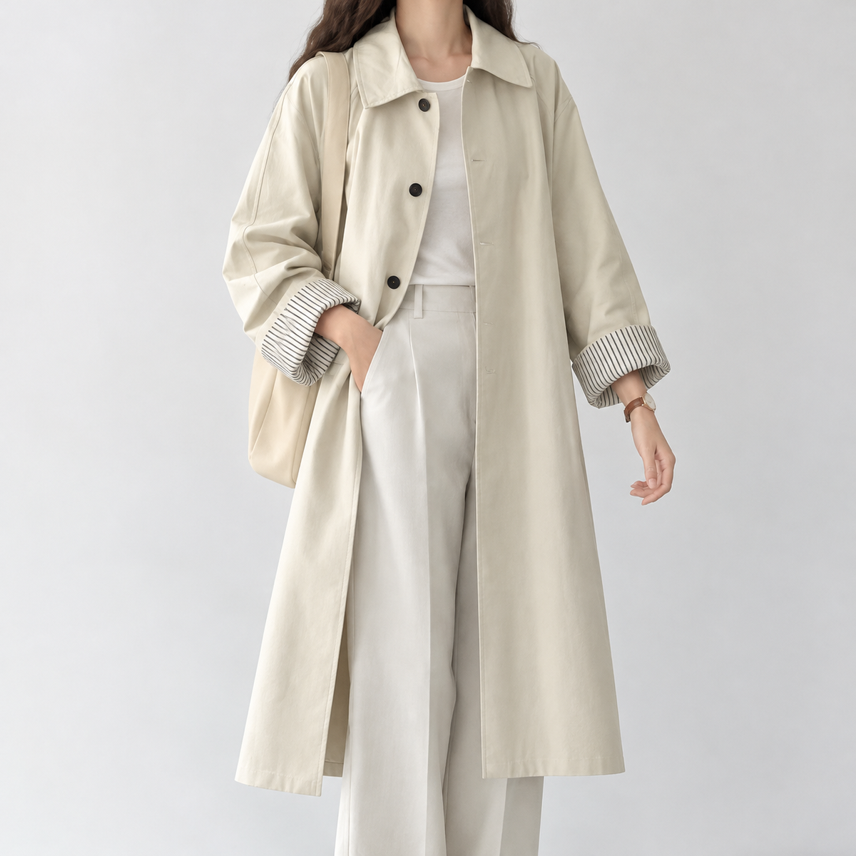 Poxwell Relaxed Trench Coat - White