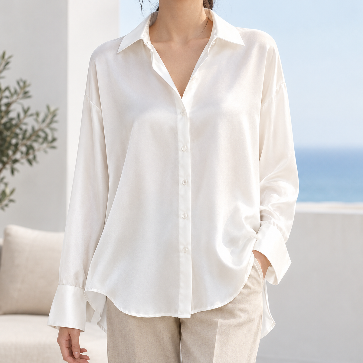Winskill Satin Shirt - Pearlescent White