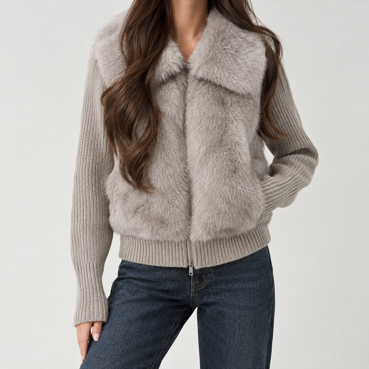 Beadnell Fur-Panel Jacket - Removable - Gray