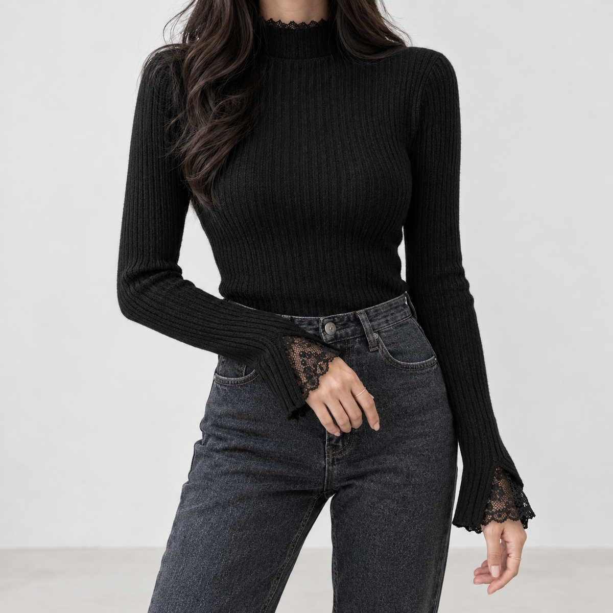 Brendon Lace Trim Top - Black