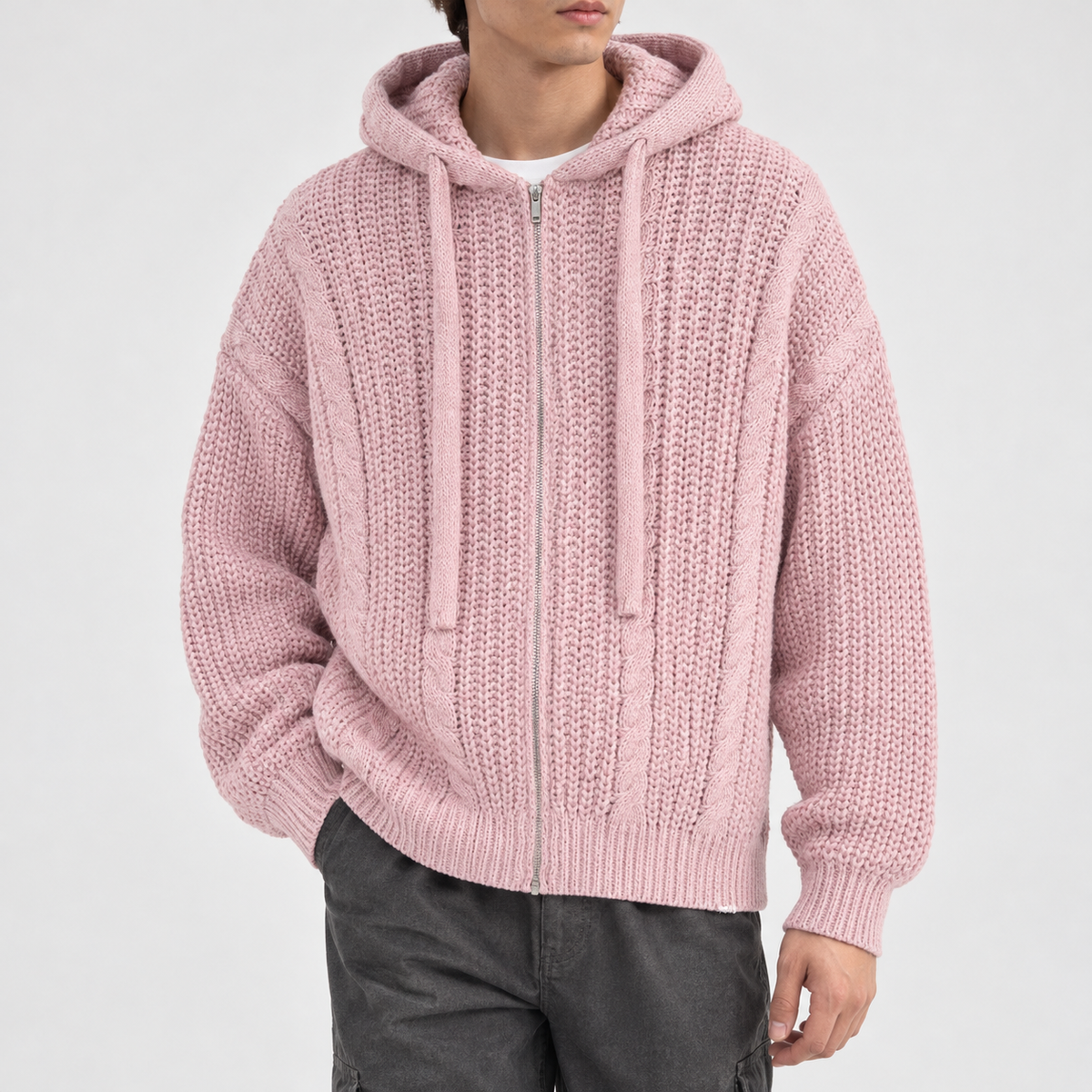 Alverton Cable Knit Hoodie - Pink