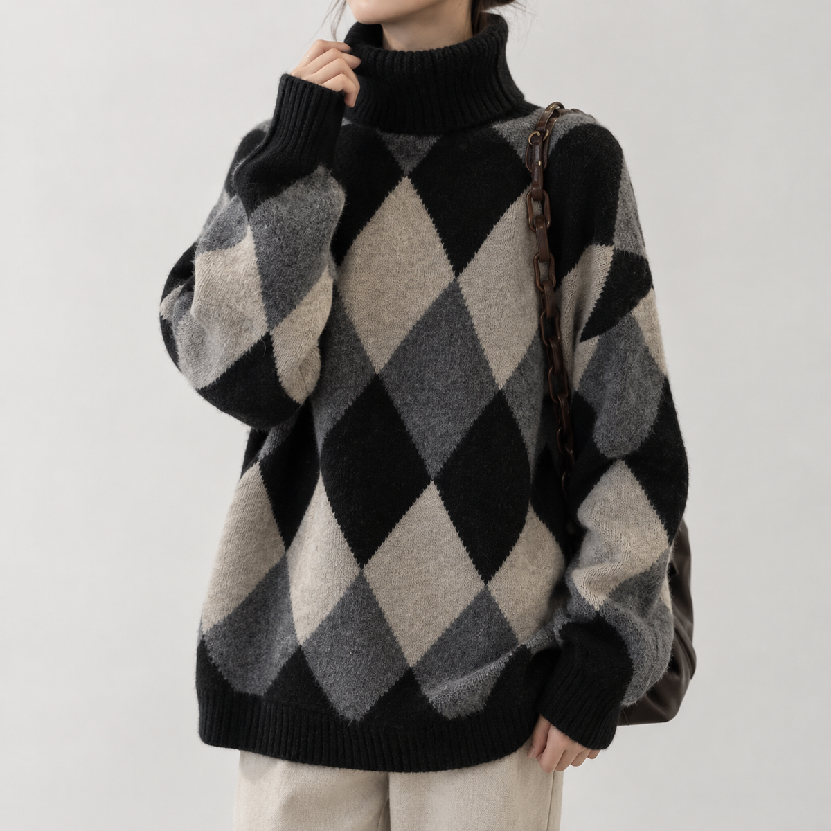 Dartmeet Argyle Turtleneck - Black
