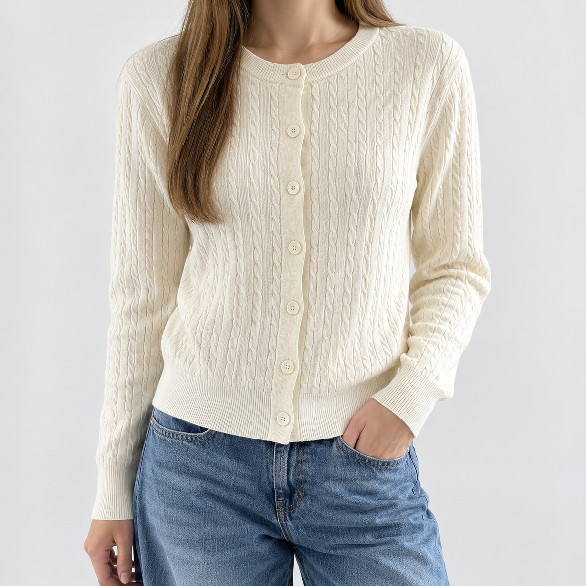 Pilsley Cable Cardigan - Milky White