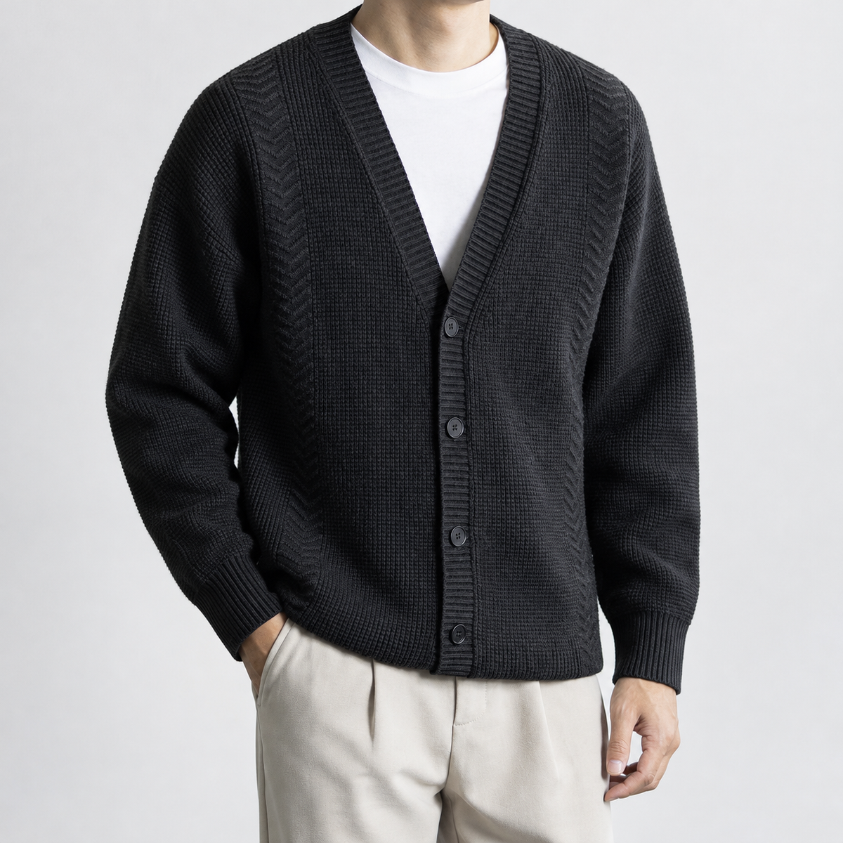 Netherstoke Waffle Knit Cardigan - Black
