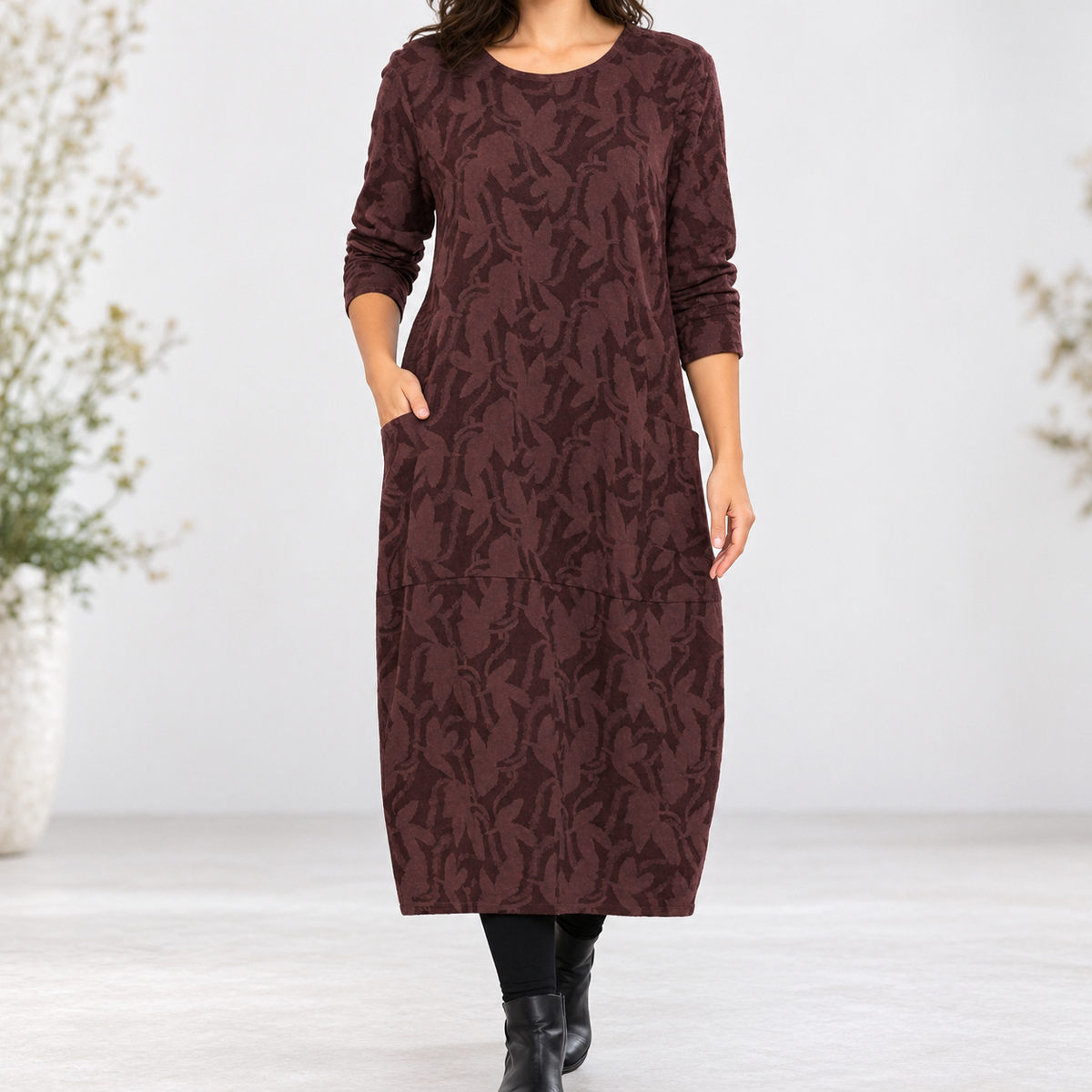Alma Cocoon Midi Dress - Wine Red