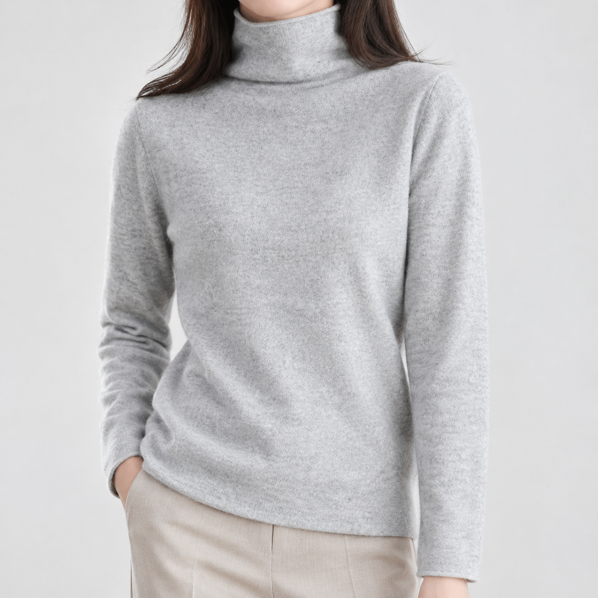 Farleton Cashmere Turtleneck Sweater - Light Gray