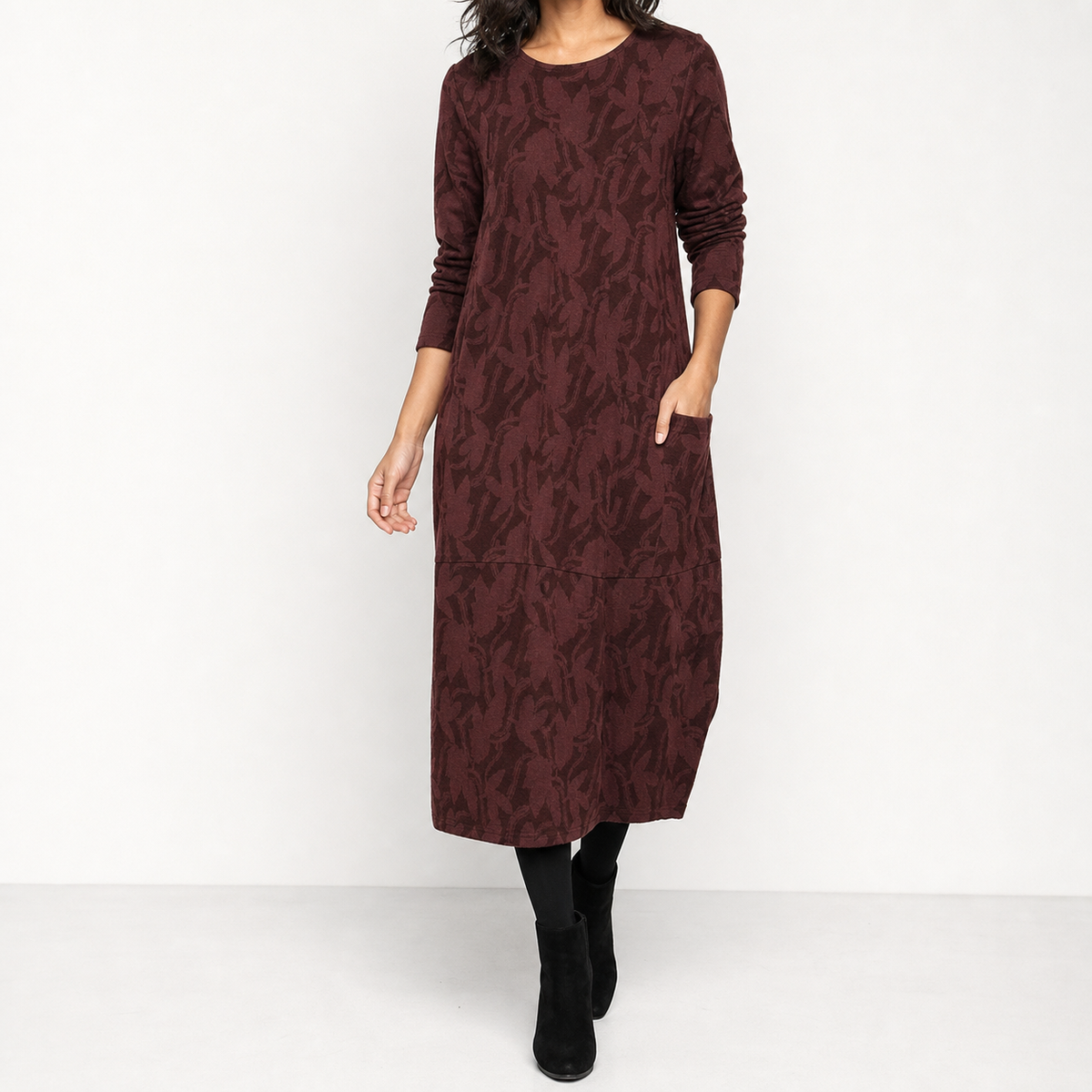 Alma Cocoon Midi Dress - Wine Red