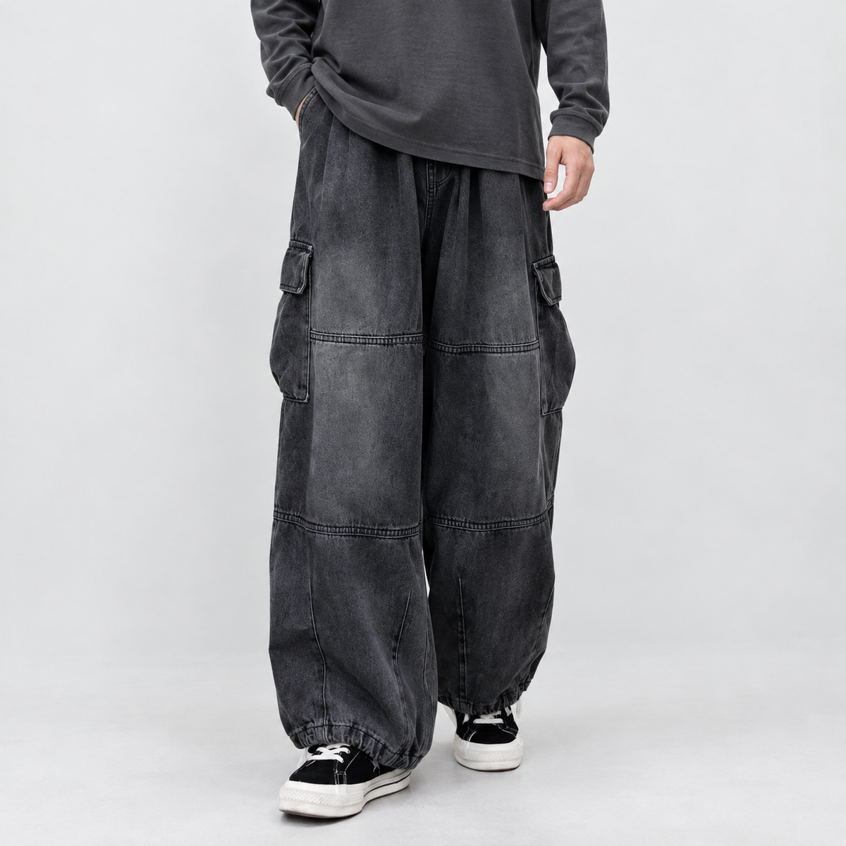 Aislaby Wide Leg Pants - Black Gray