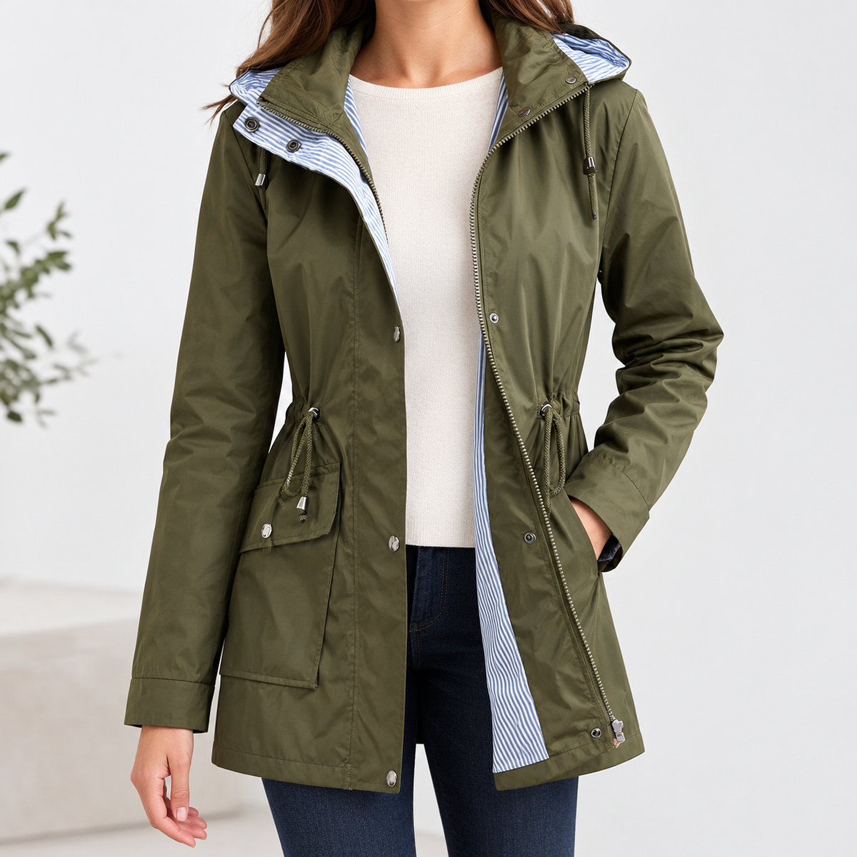 Geraldine Hooded Jacket - Olive Green