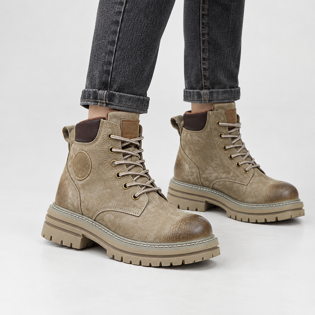 Cofton Lug Sole Ankle Boots - Taupe