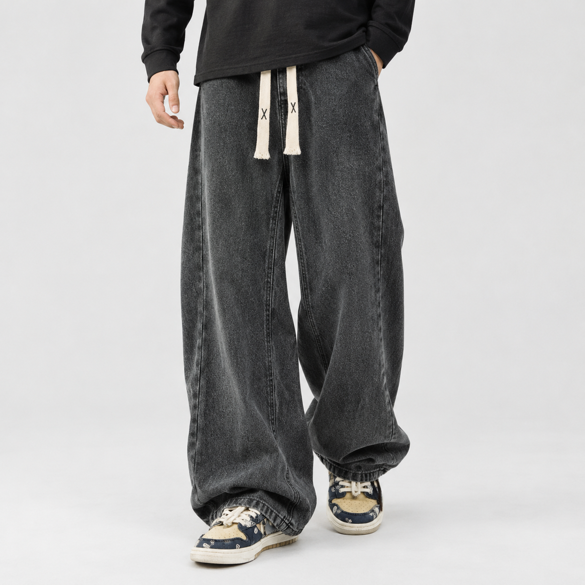Brimpsfield Wide Leg Jeans - Black Gray