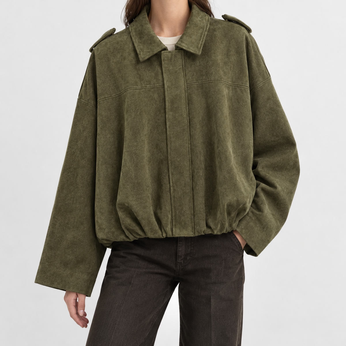 Kinsham Suede Bomber Jacket - Army Green