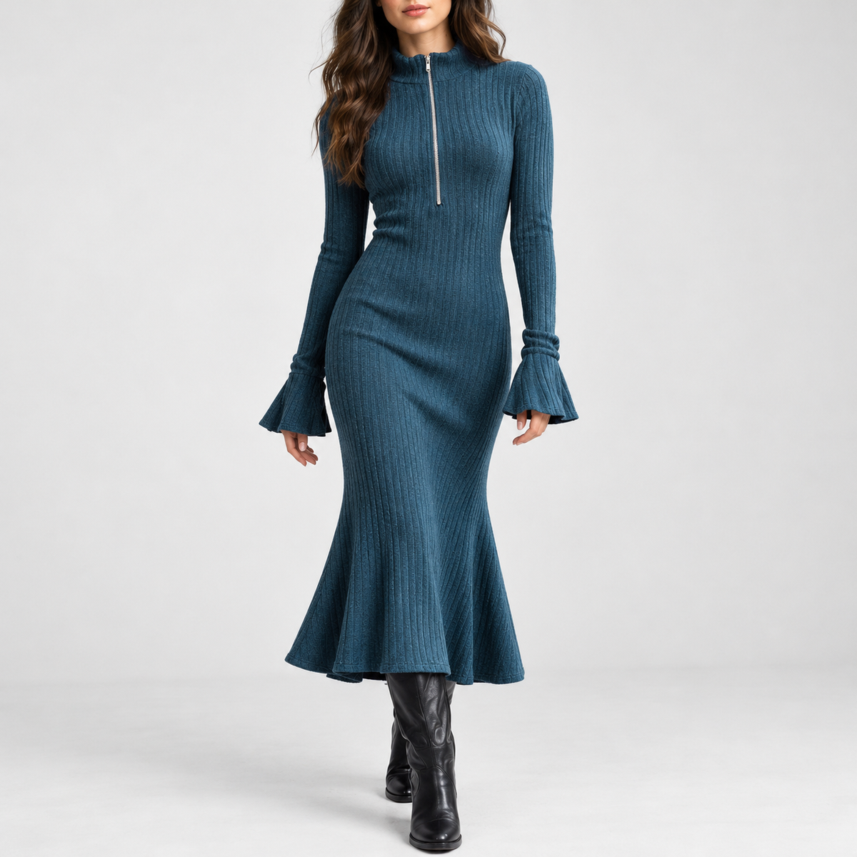 Slaidburn Ribbed Zip Dress - Blue