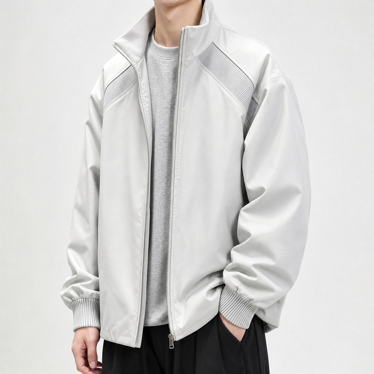 Dario Stand Collar Jacket - Light Gray