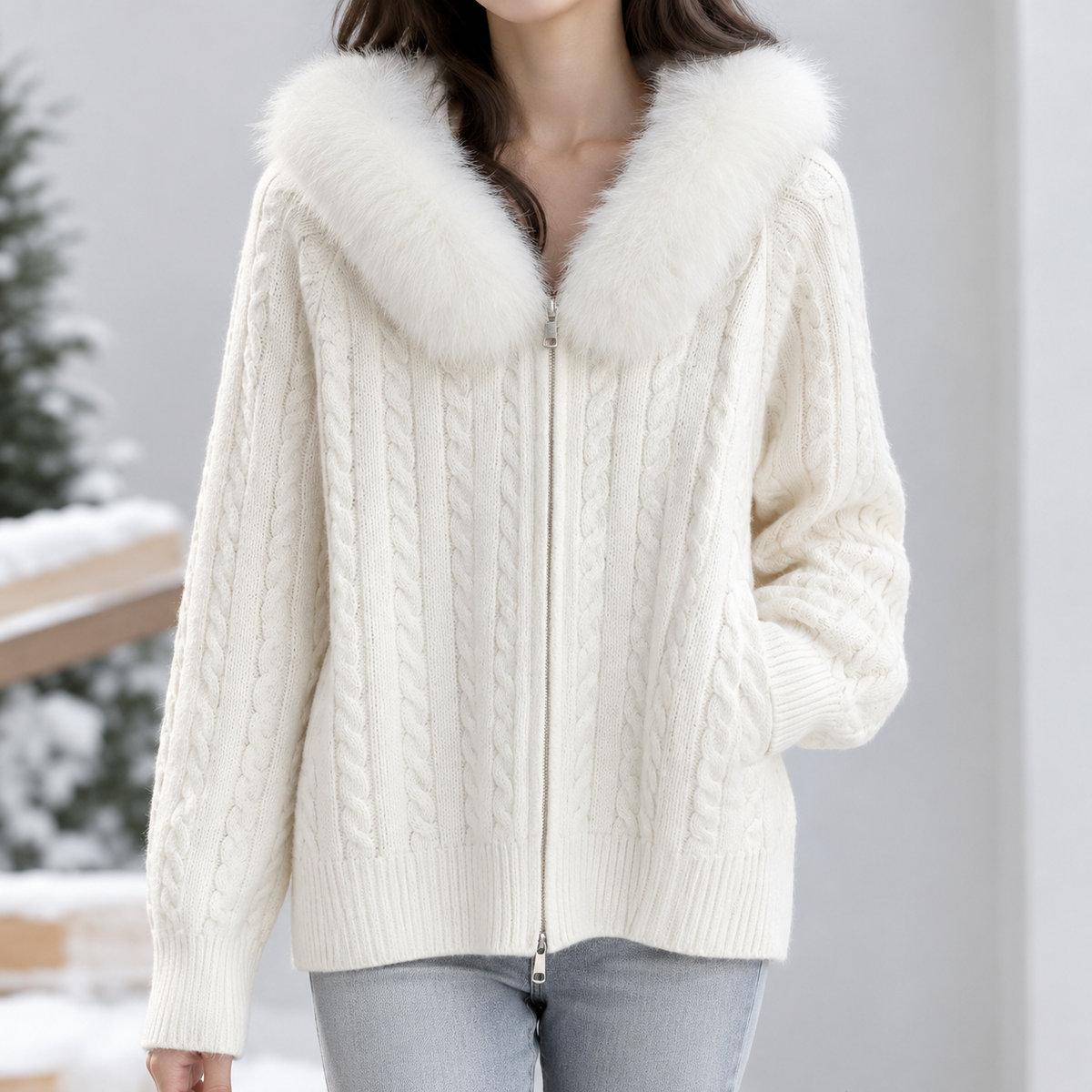 Mariansleigh Cable Knit Cardigan - White