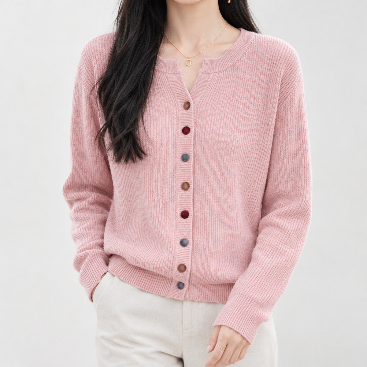 Birlingham Ribbed Cardigan - Pink
