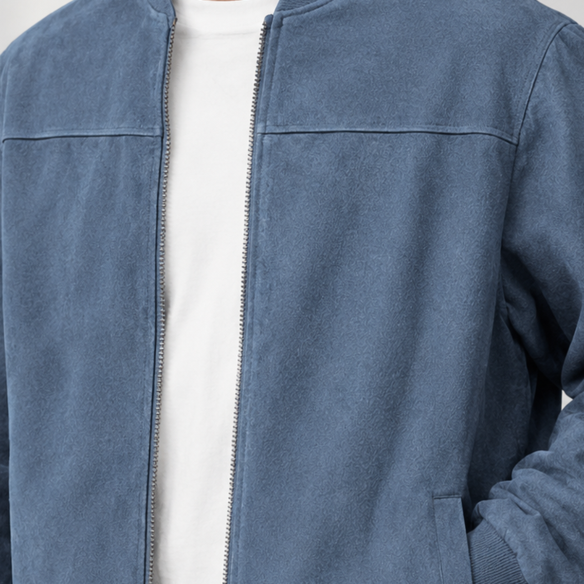 Owmby Suede Bomber Jacket - Lead Product Detail
