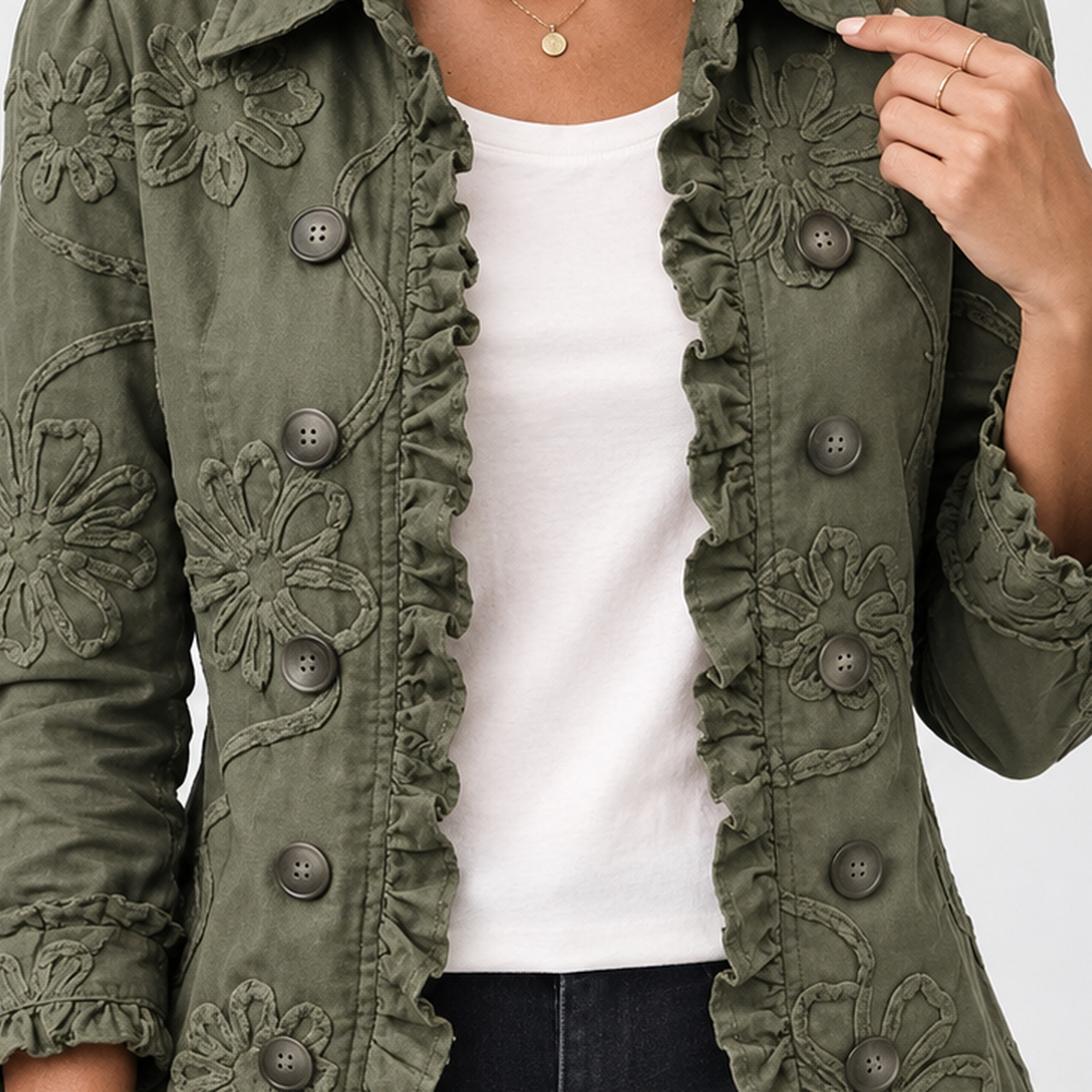 Scotby Ruffle Trim Jacket - Lead Product Detail
