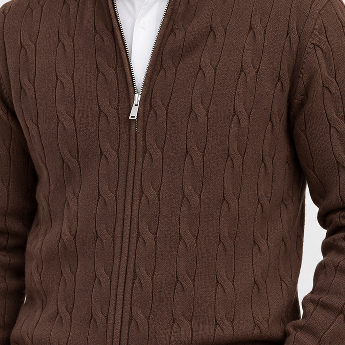 Wormhill Cable Knit Cardigan - Lead Product Detail