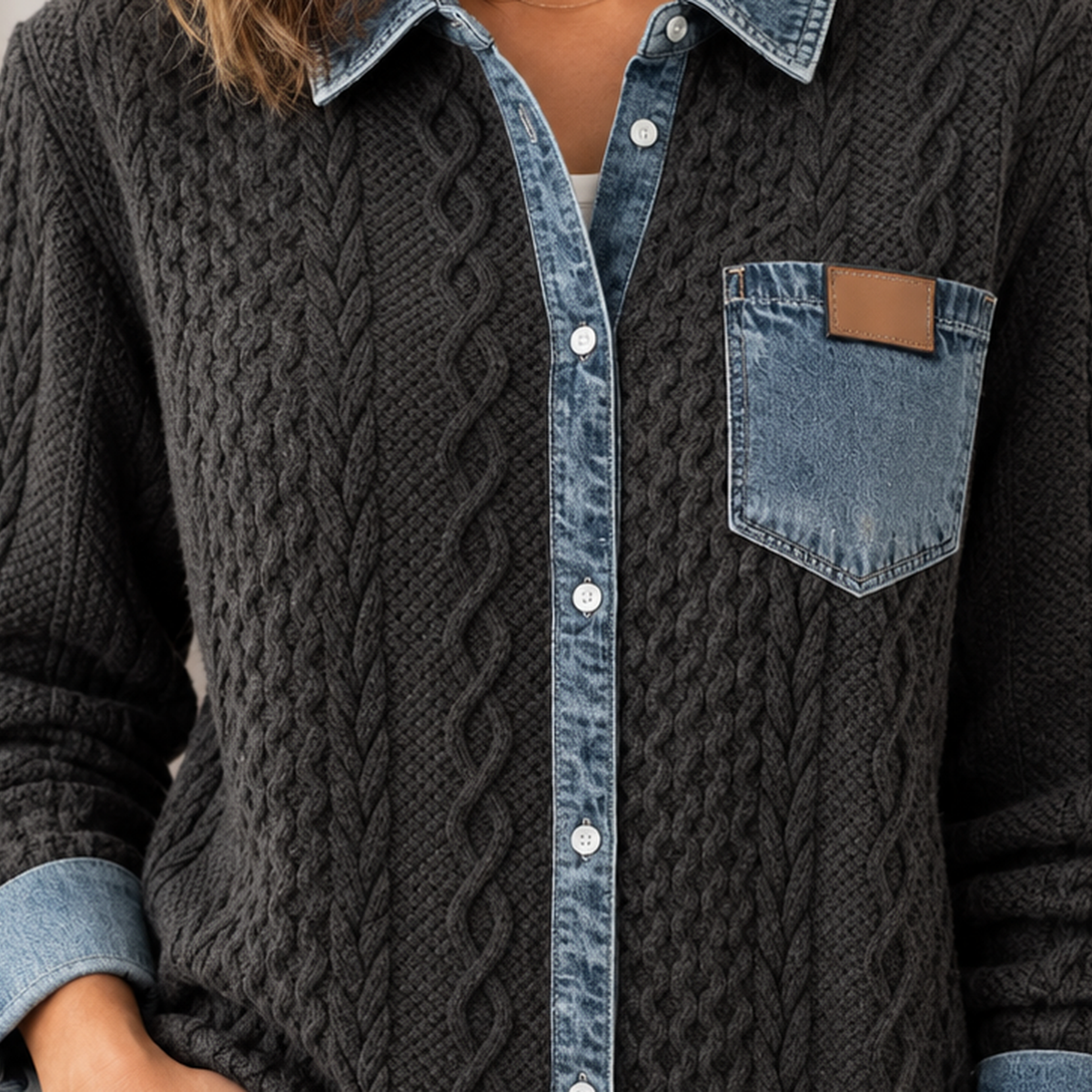 Mearbeck Cable Knit Jacket - Lead Product Detail