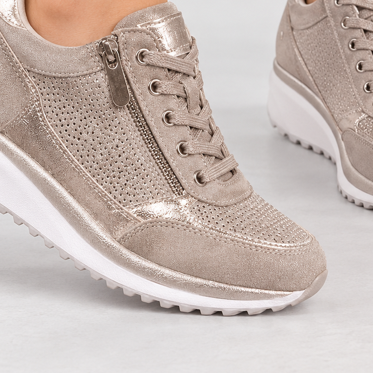 Skelsmergh Perforated Wedge Sneakers - Lead Product Detail