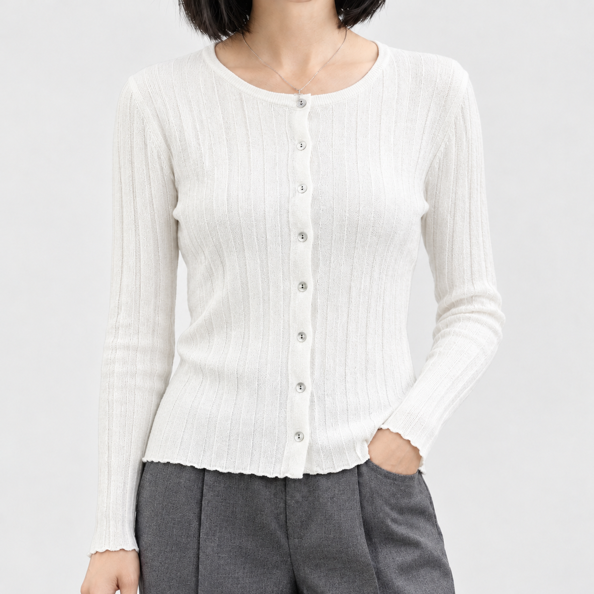 Raydale Ribbed Cardigan - White
