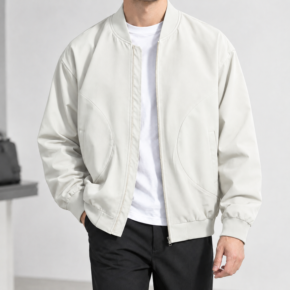 Newlands Paneled Bomber Jacket - Ivory