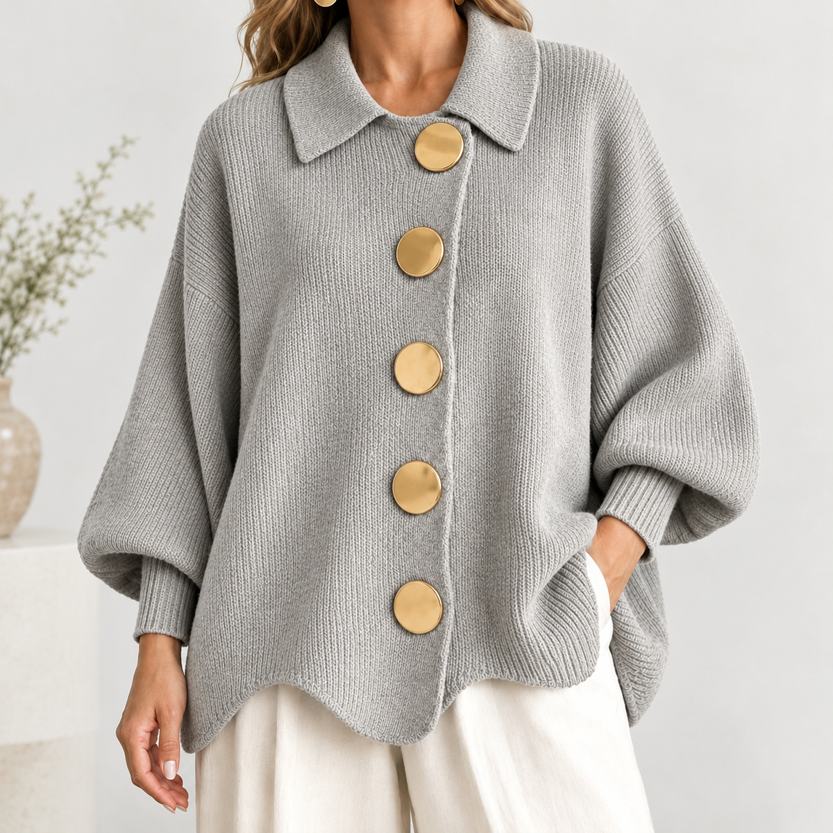 Nettlecombe Collared Cardigan - Light Gray