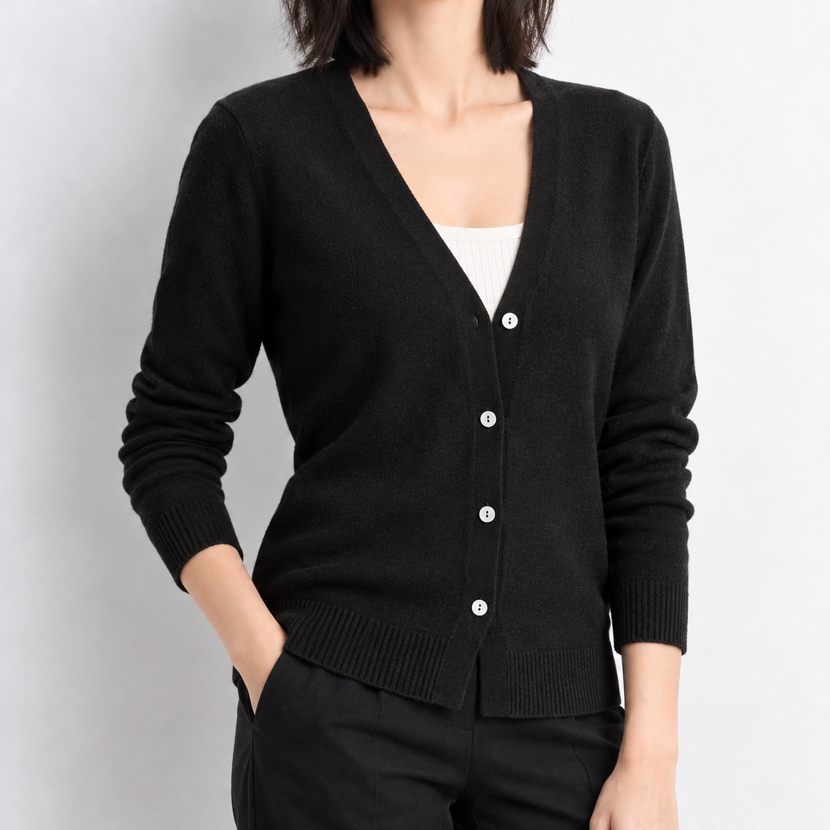 Windrush V Neck Cardigan - Black