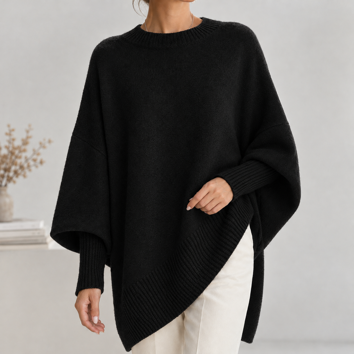 Bromlow Poncho Knit Sweater - Black