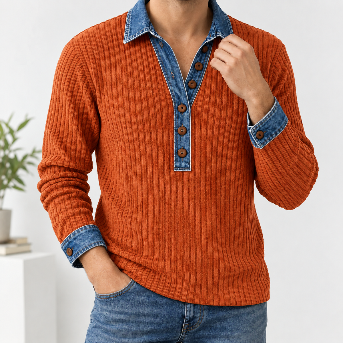 Marco Denim Collar Top - Orange
