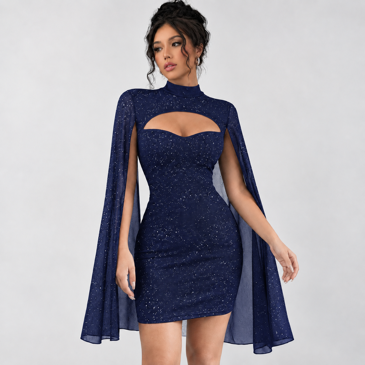 Sibylla Cape Mini Dress - Navy Blue