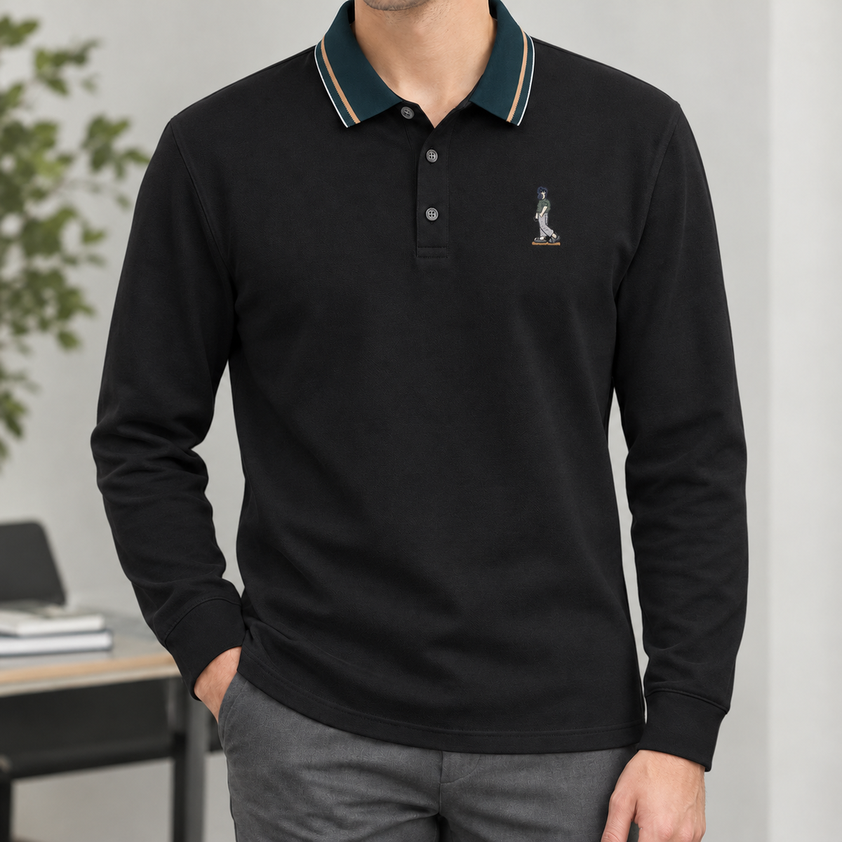Croxby Contrast Collar Polo Shirt - Black