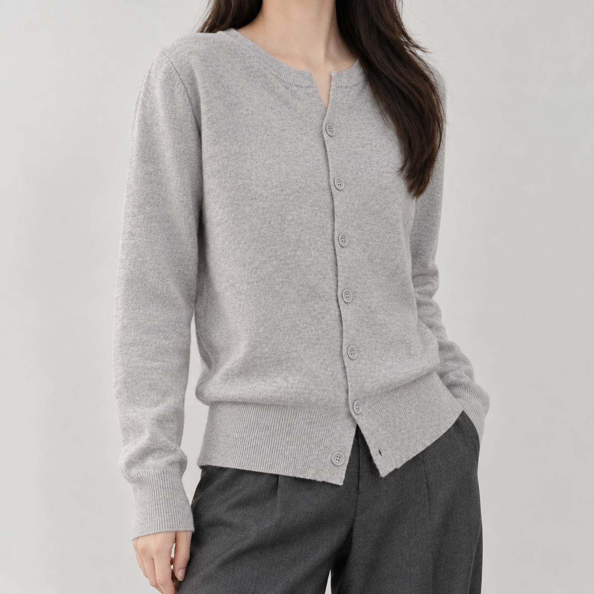 Braemar Notch Neck Cardigan - Gray