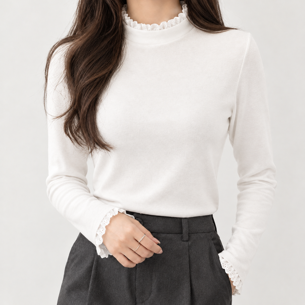 Millhouses Lace Trim Top - White