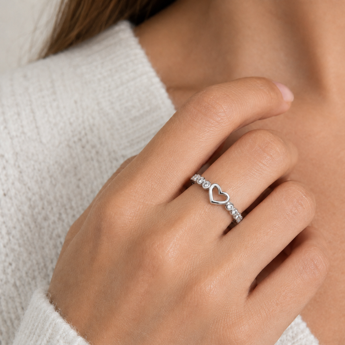 Graystones Heart Ring - White Gold Copper Alloy