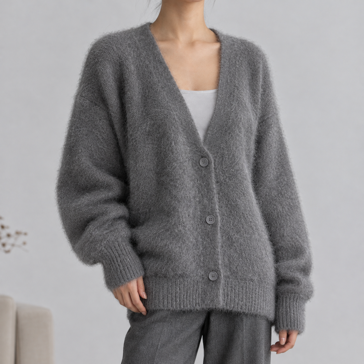 Beelsby Fuzzy Cardigan - Dark Gray