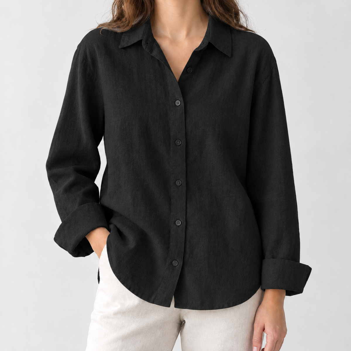 Trevone Linen Blend Shirt - Black