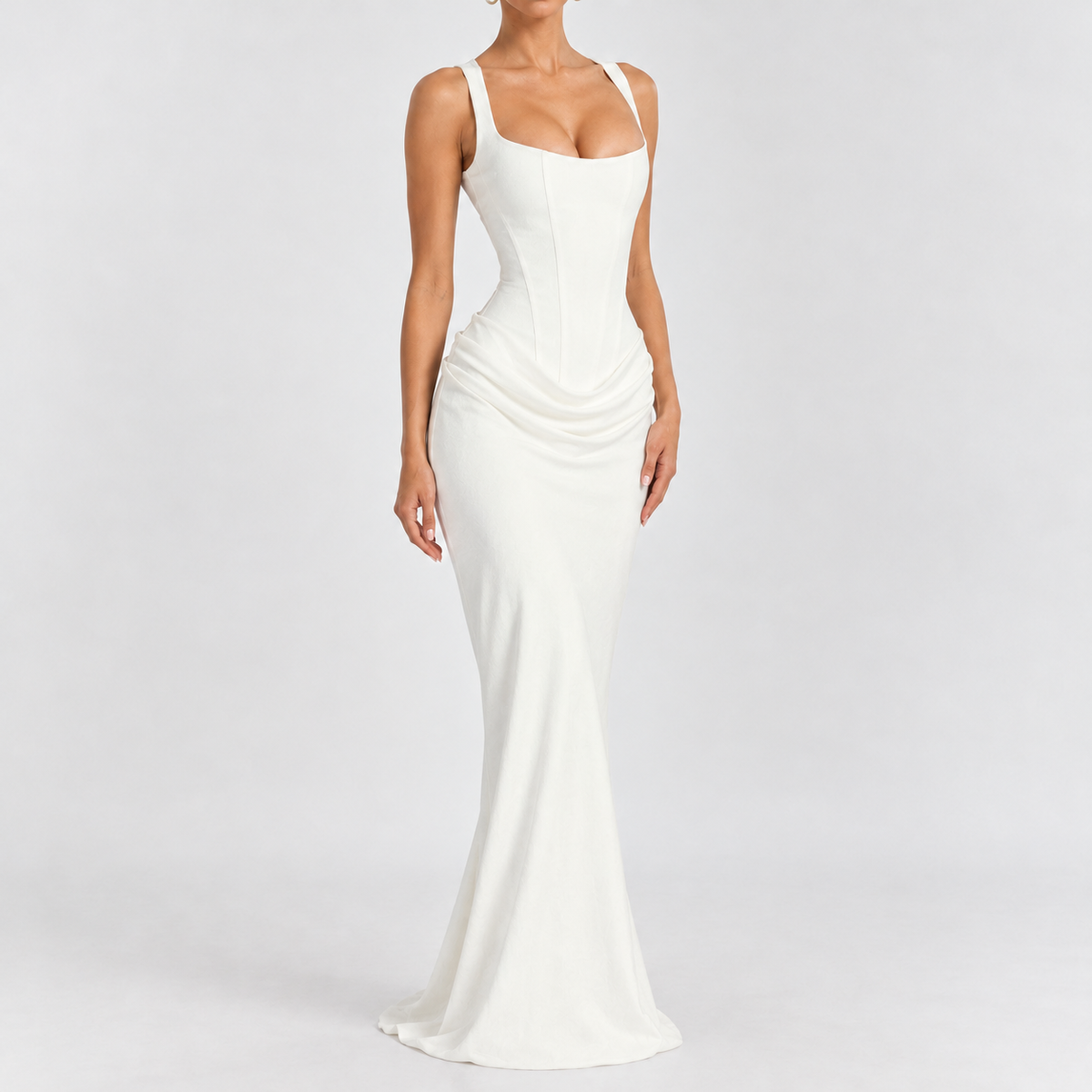 Brackenthwaite Ruched Corset Dress - White