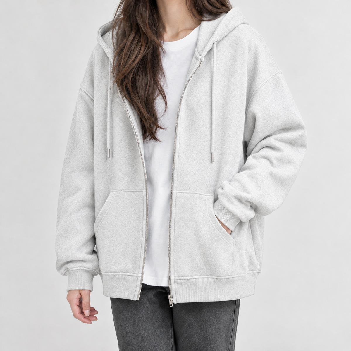 Lamellion Relaxed Zip Hoodie - White Gray