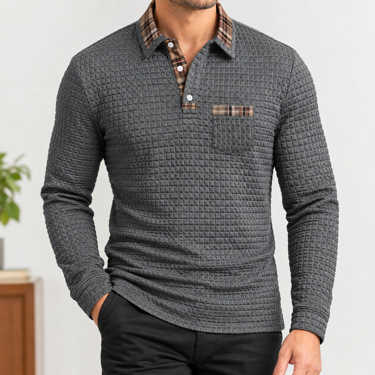 Portloe Textured Polo - Gray