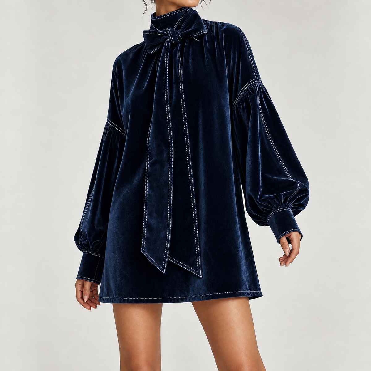 Manesty Bow Neck Dress - Dark Blue