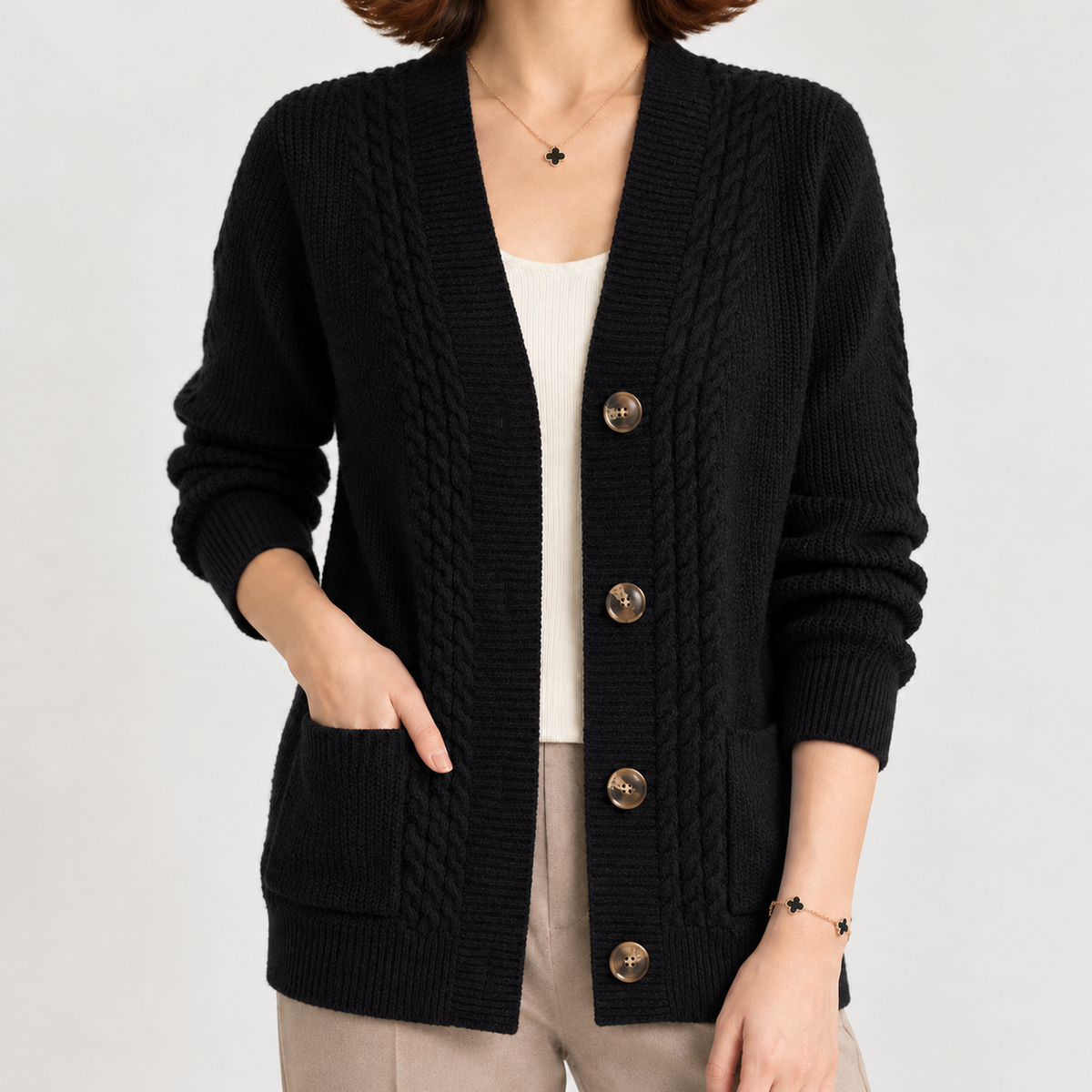 Nottington Cable Knit Cardigan - Black